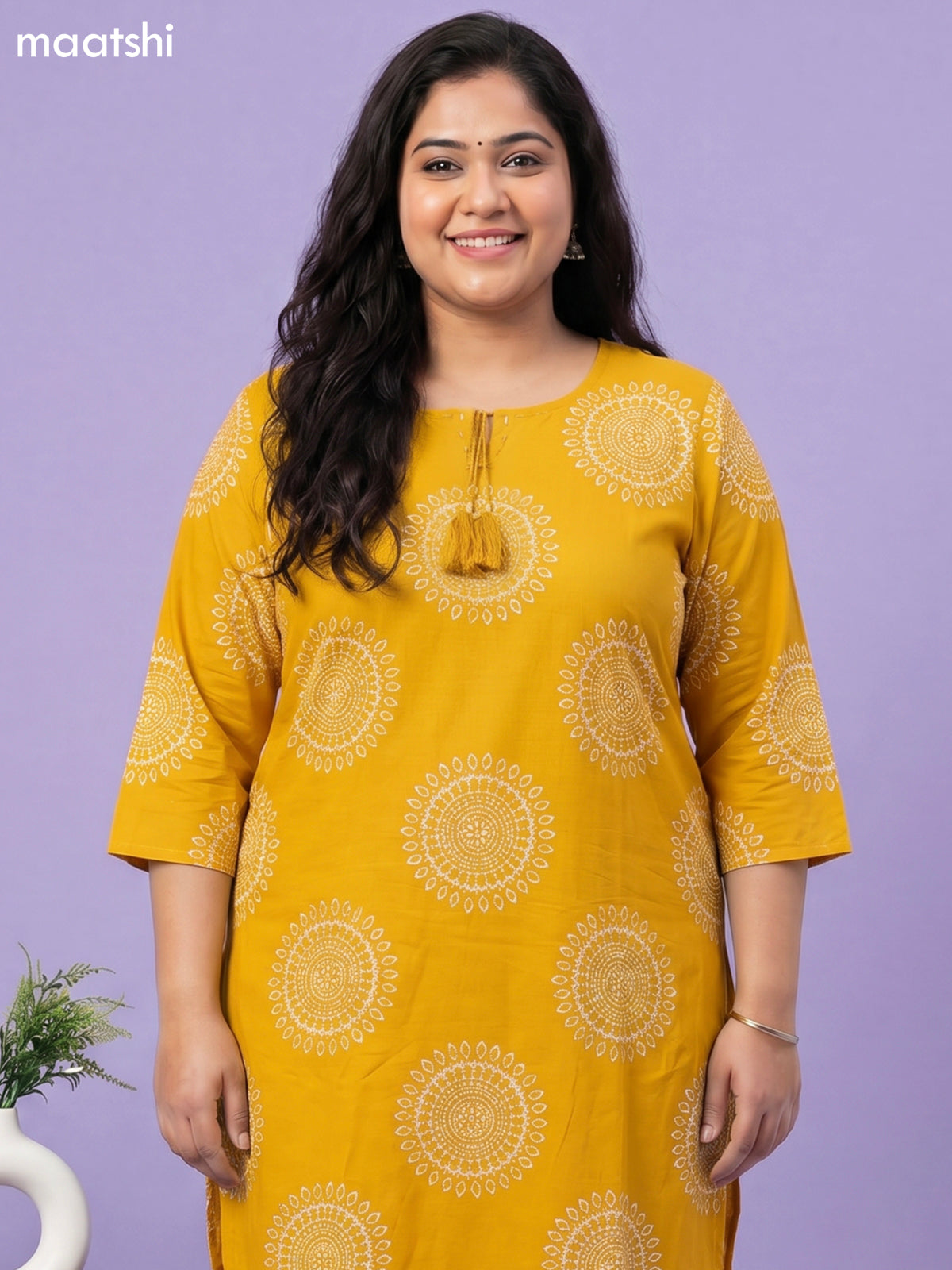Yellow Cotton Bandhini Printed Straight Suit
