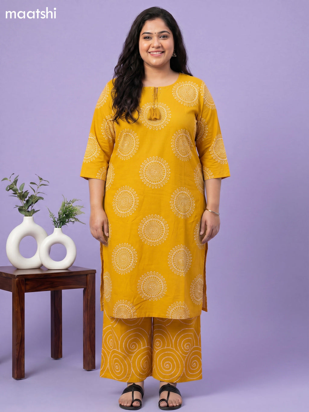 Yellow Cotton Bandhini Printed Straight Suit