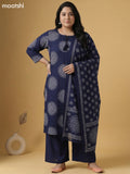 Navy Blue Cotton Bandhini Printed Straight Suit