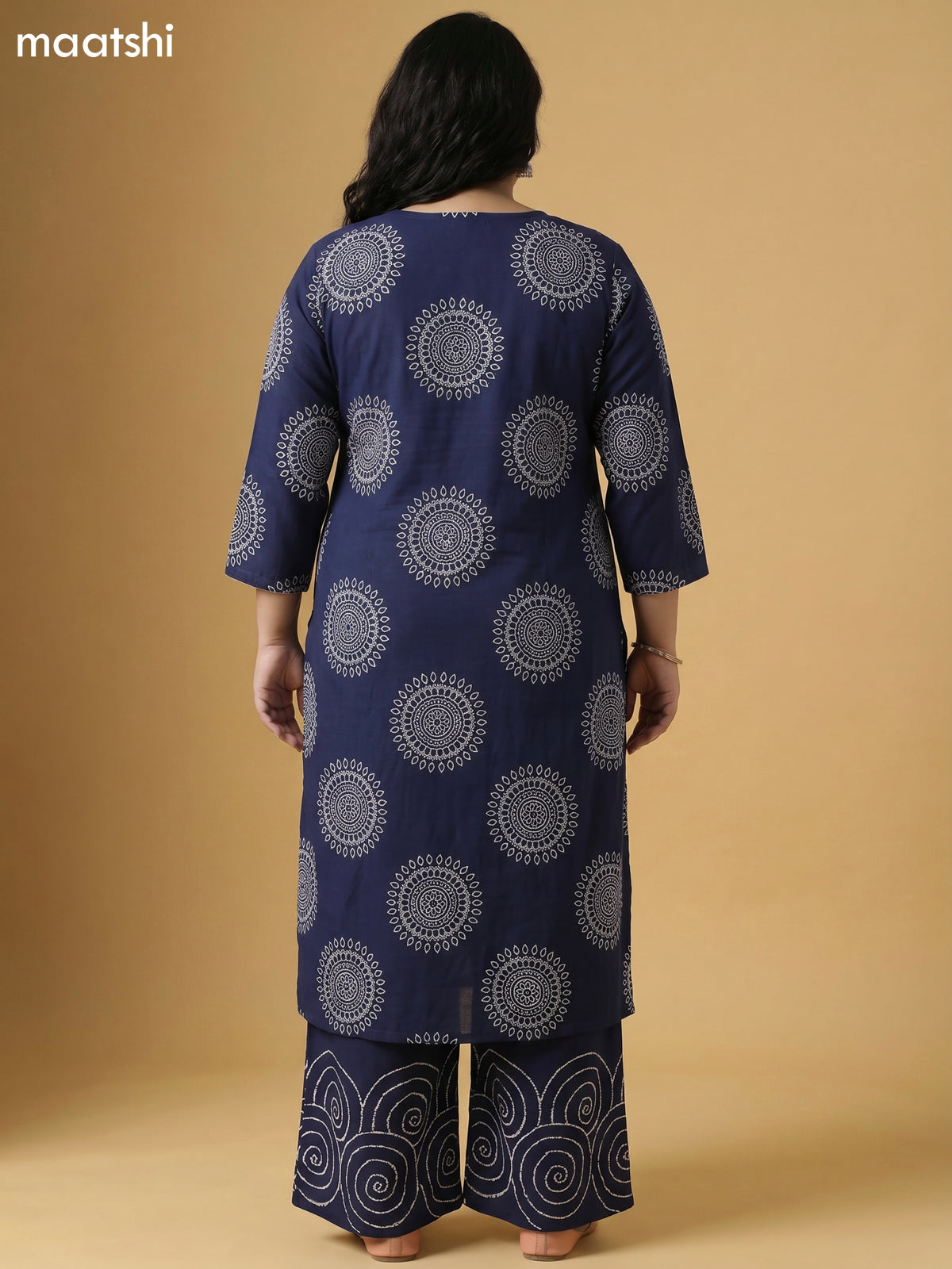 Navy Blue Cotton Bandhini Printed Straight Suit