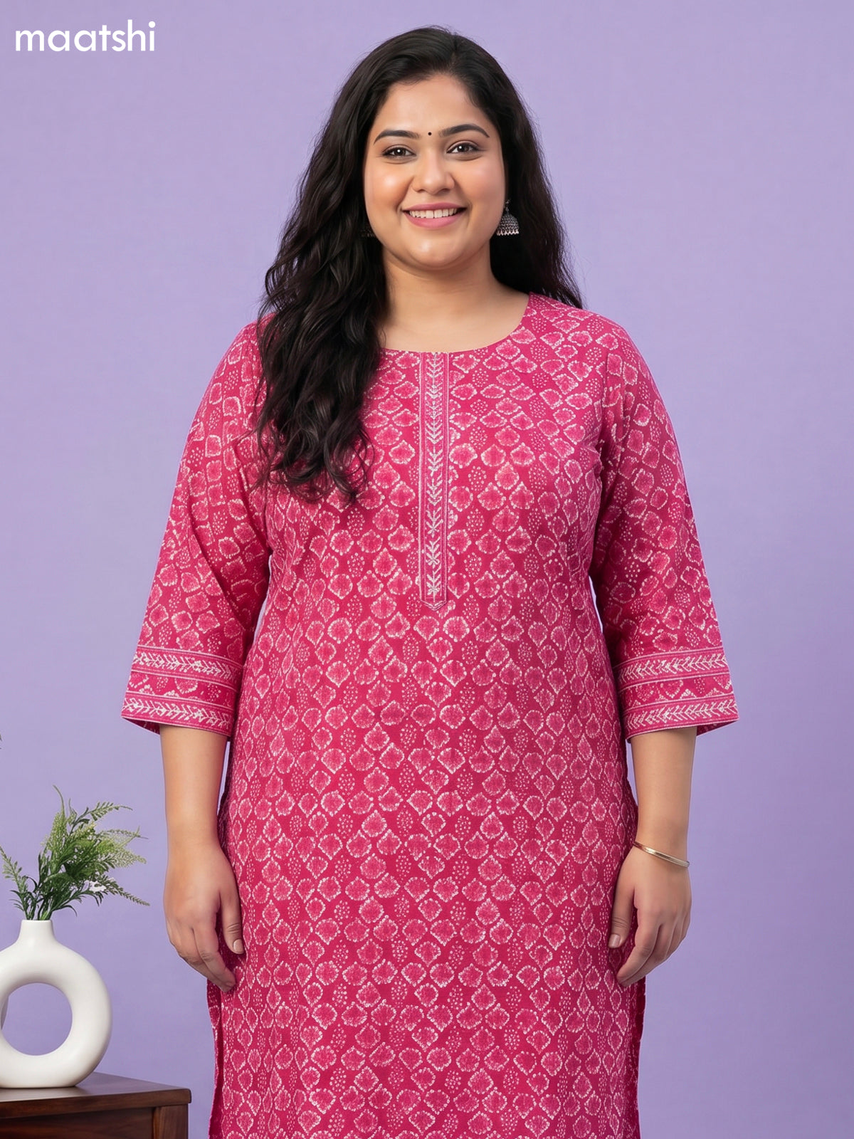 Pink and Off White Cotton Batik Printed Straight Suit