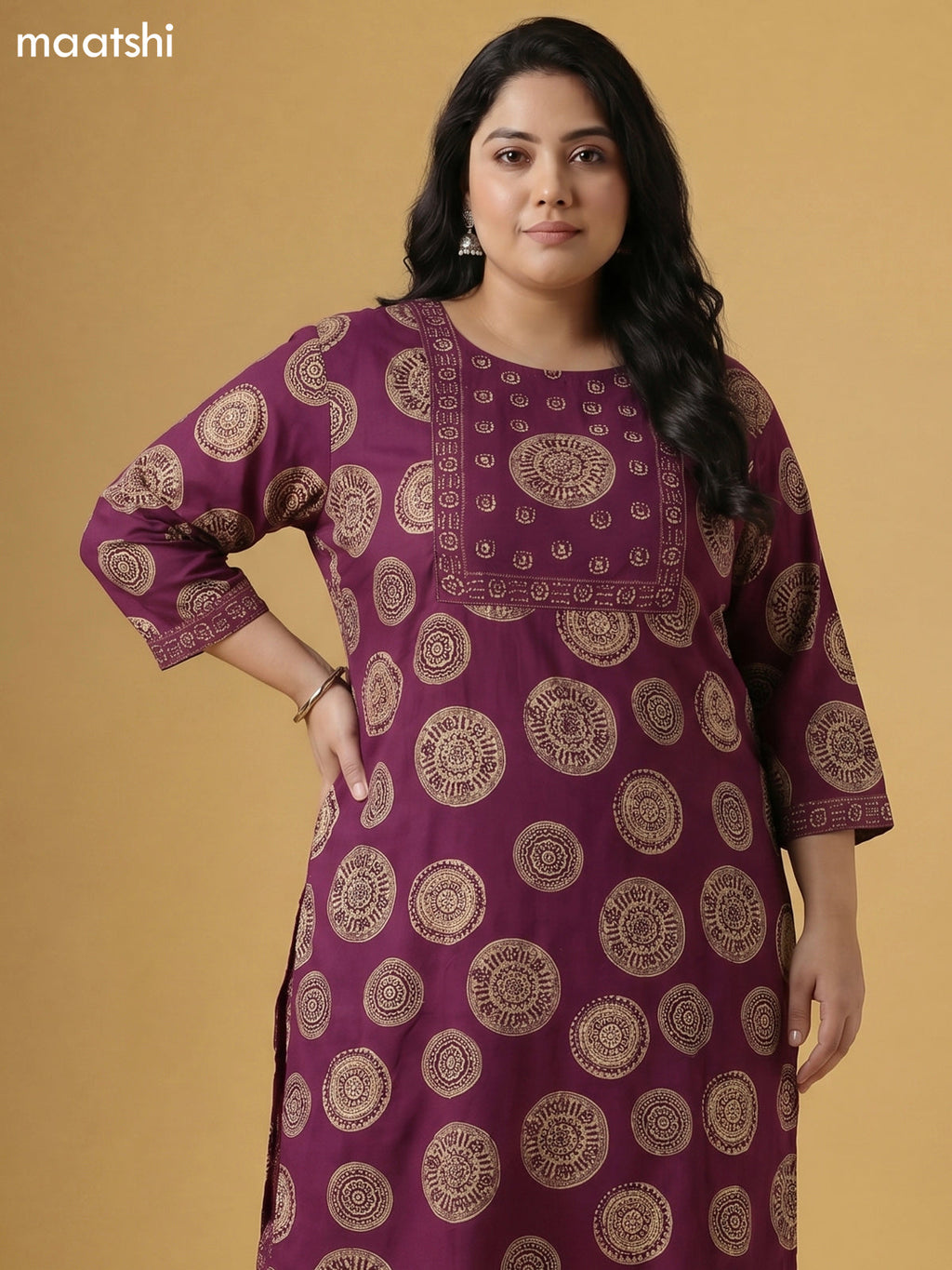 Magenta Pink and Beige Cotton Printed Straight Suit