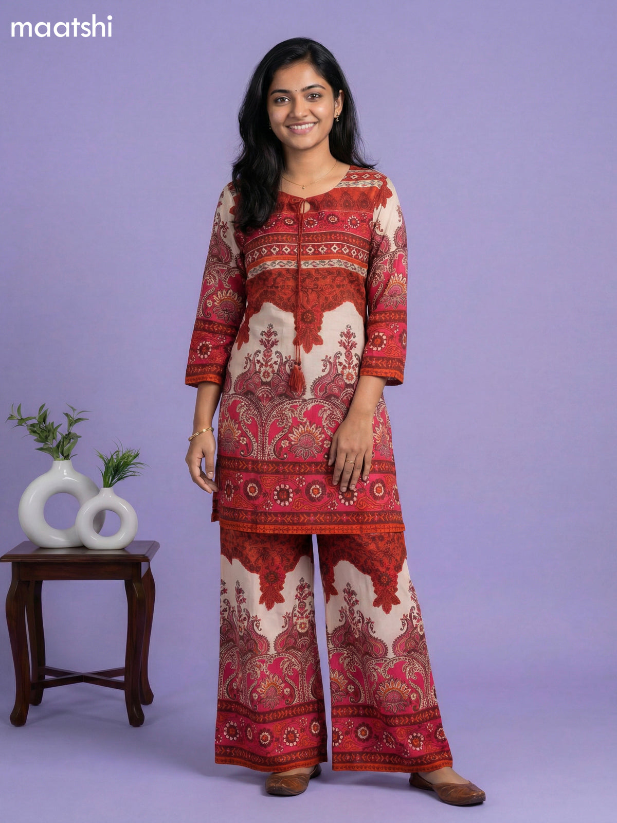 Dark Rust Cotton Printed Short Co-Ord Set