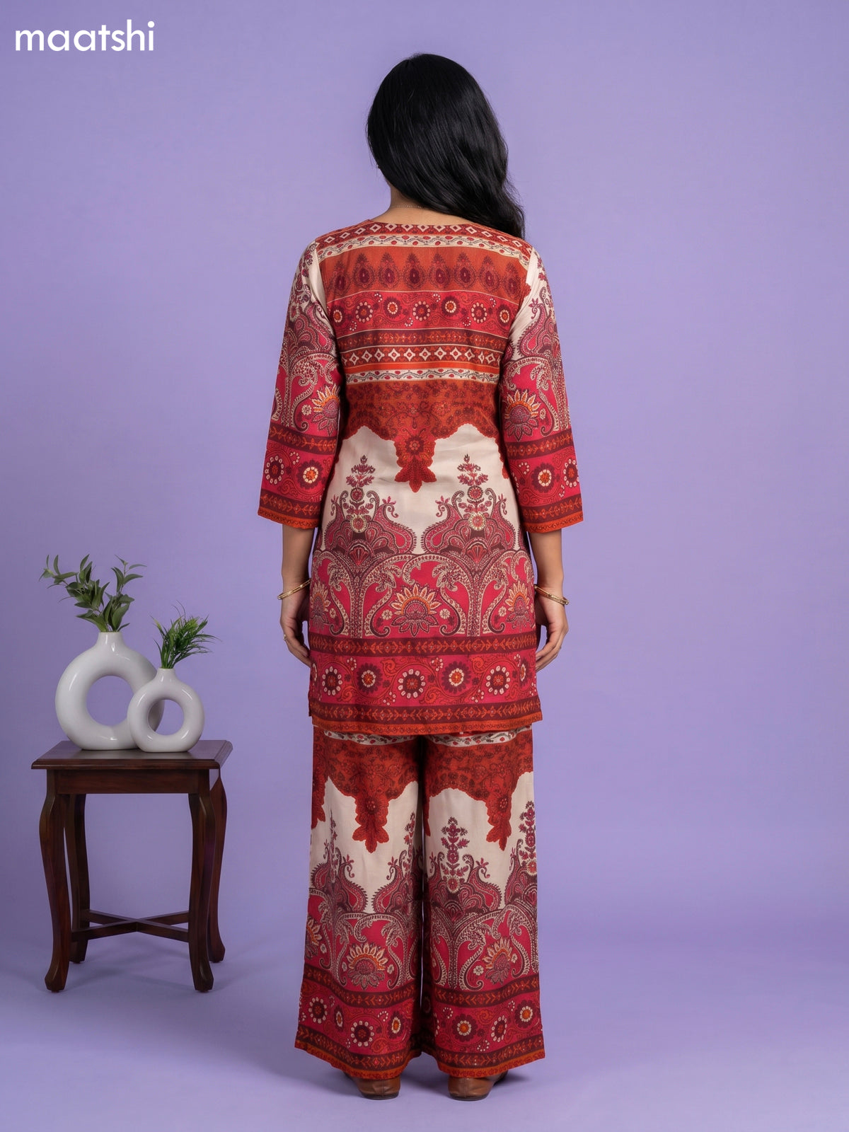 Dark Rust Cotton Printed Short Co-Ord Set