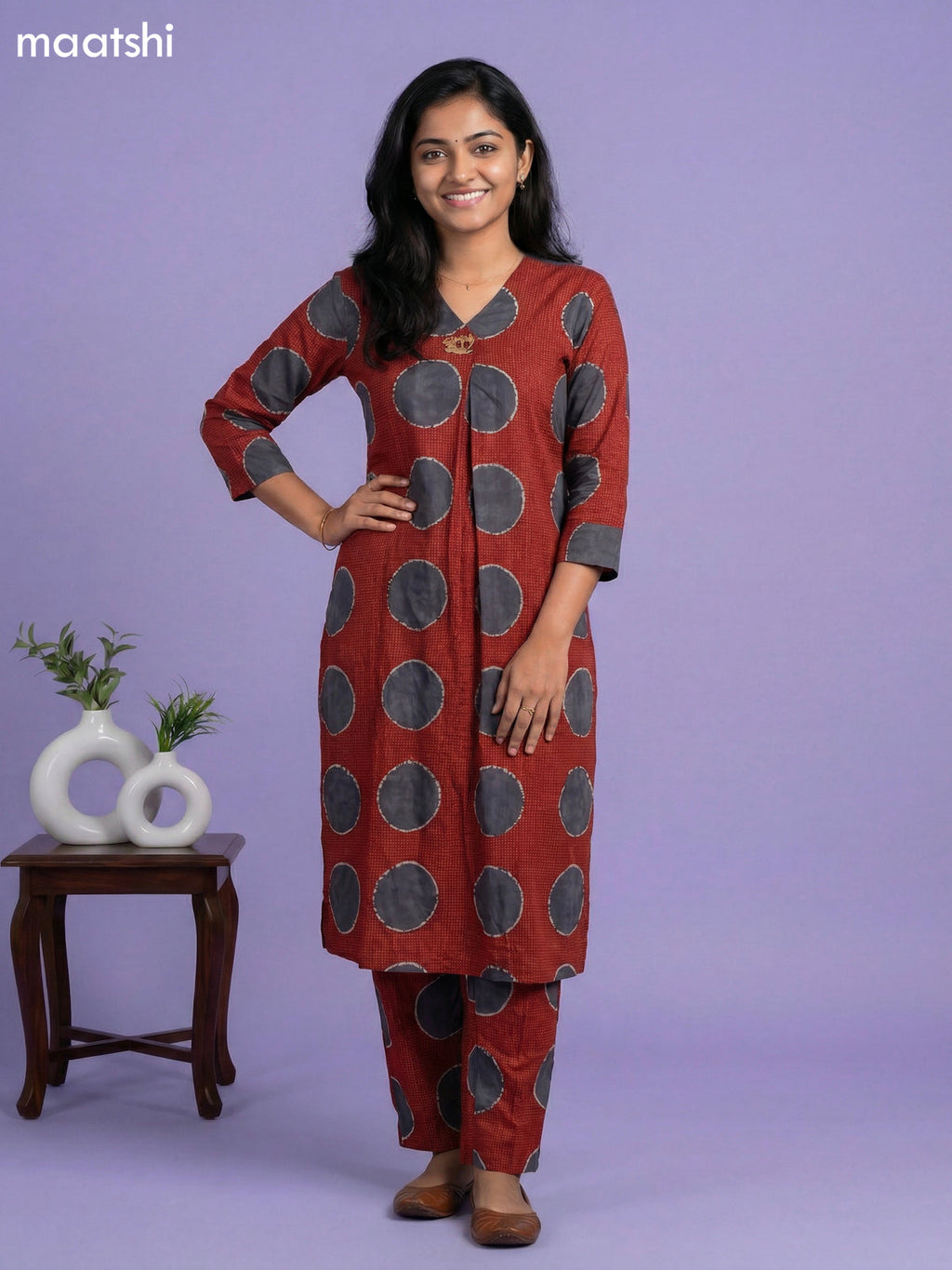 Rust Shade and Dark Grey Cotton Printed Co-Ord Set