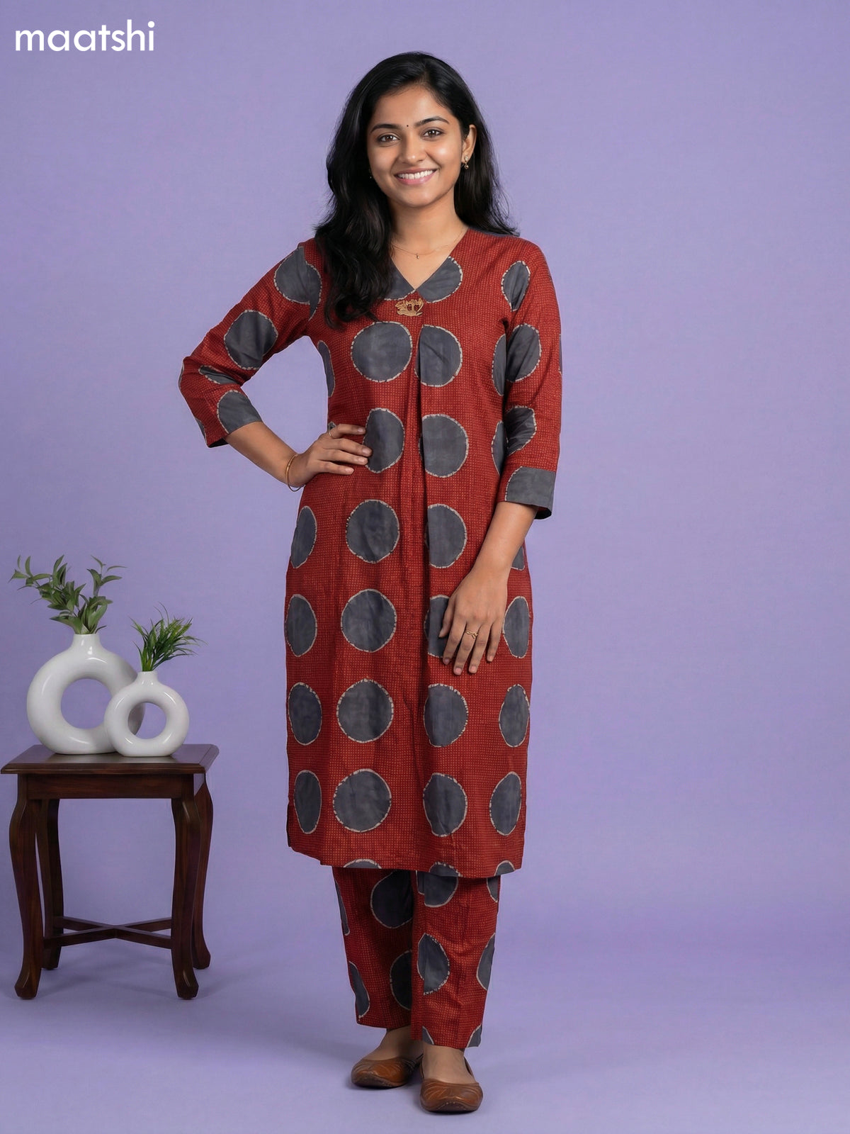 Rust Shade and Dark Grey Cotton Printed Co-Ord Set