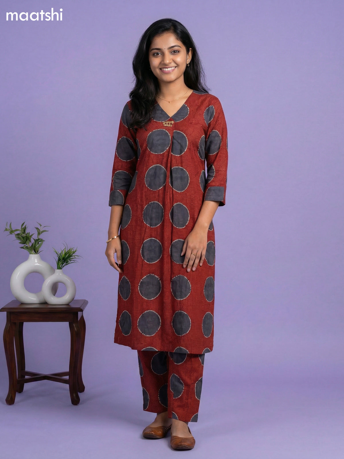 Rust Shade and Dark Grey Cotton Printed Co-Ord Set