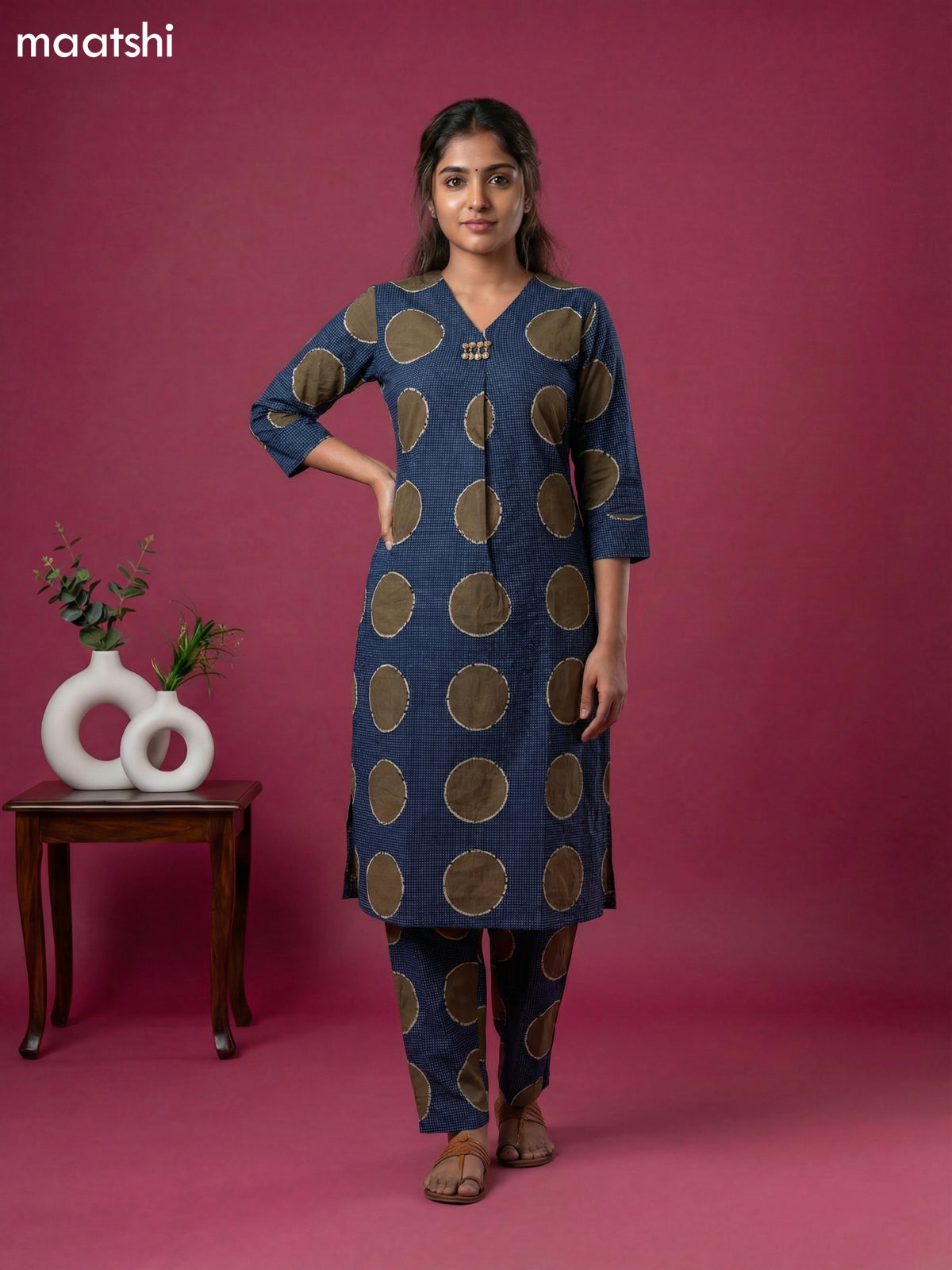 Navy Blue and Sap Green Cotton Printed Co-Ord Set