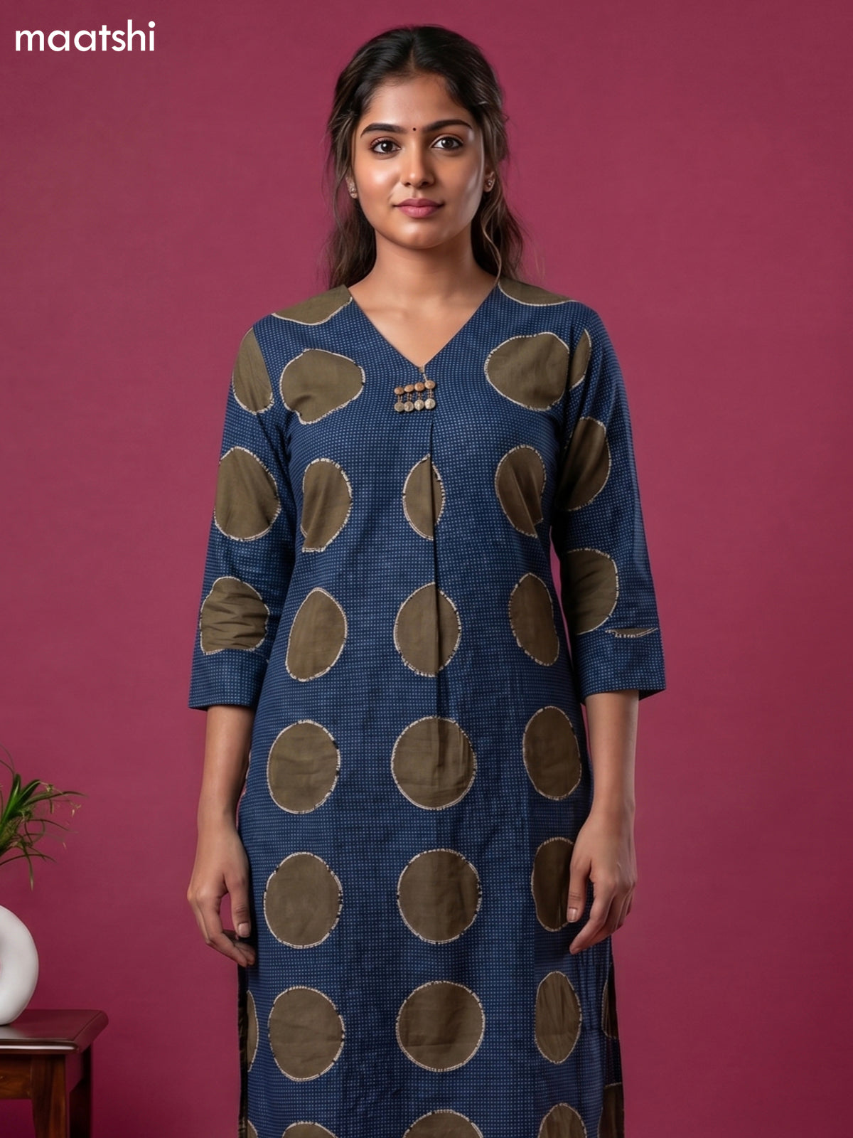 Navy Blue and Sap Green Cotton Printed Co-Ord Set