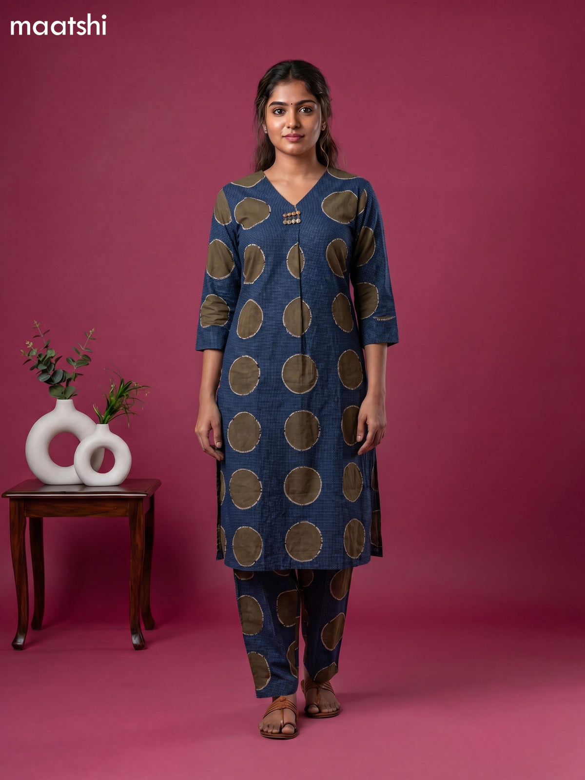 Navy Blue and Sap Green Cotton Printed Co-Ord Set
