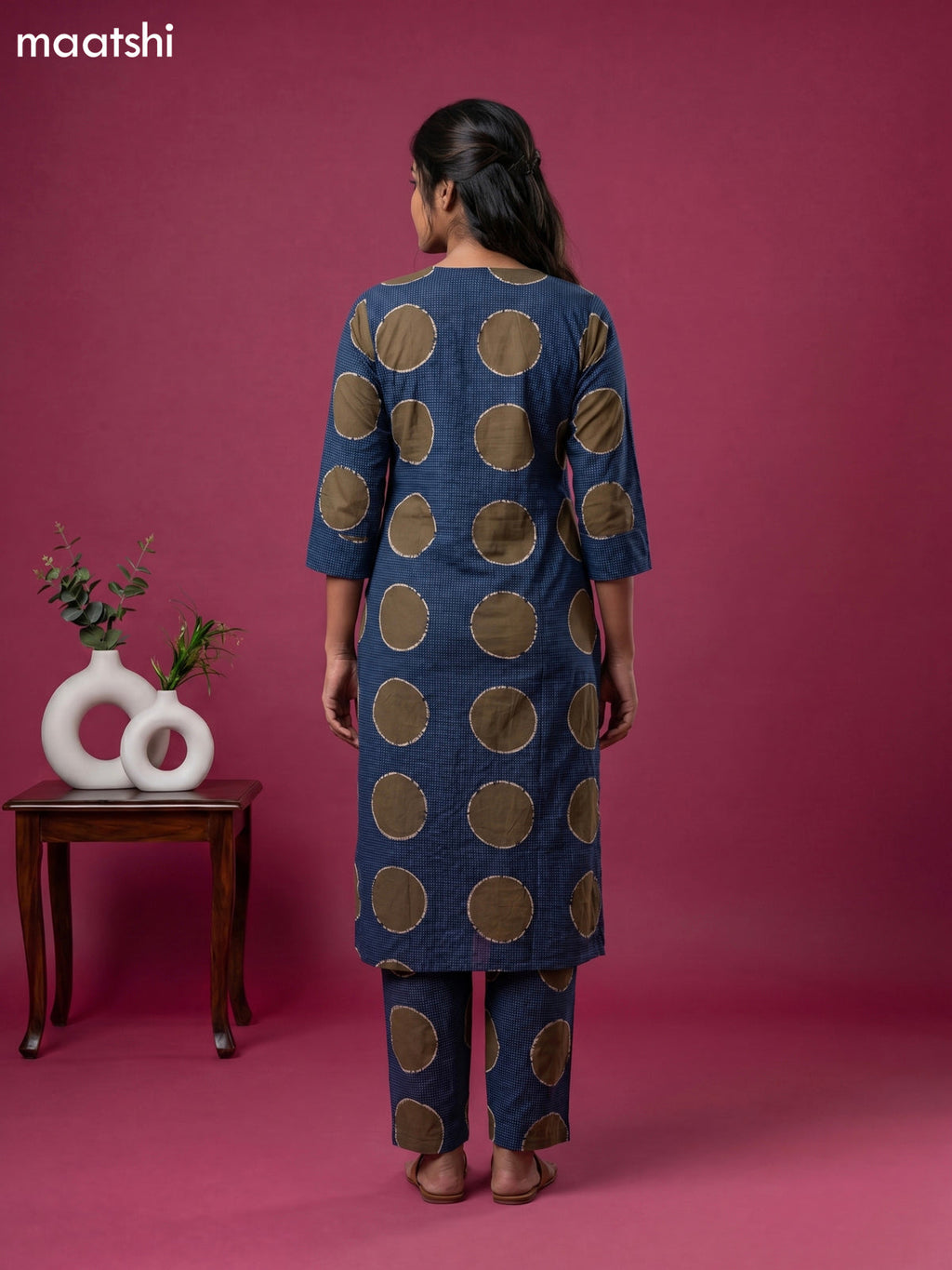 Navy Blue and Sap Green Cotton Printed Co-Ord Set