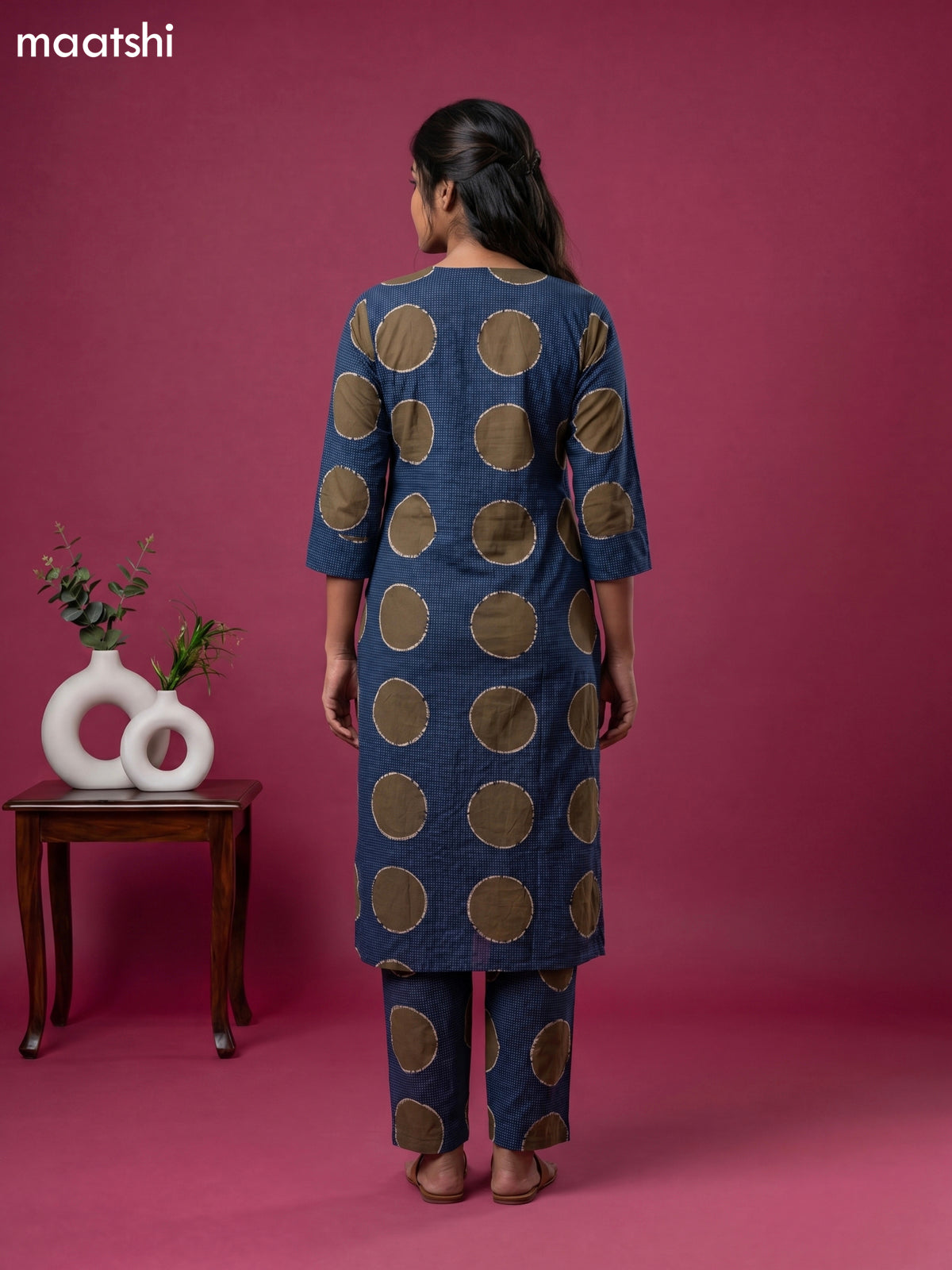 Navy Blue and Sap Green Cotton Printed Co-Ord Set