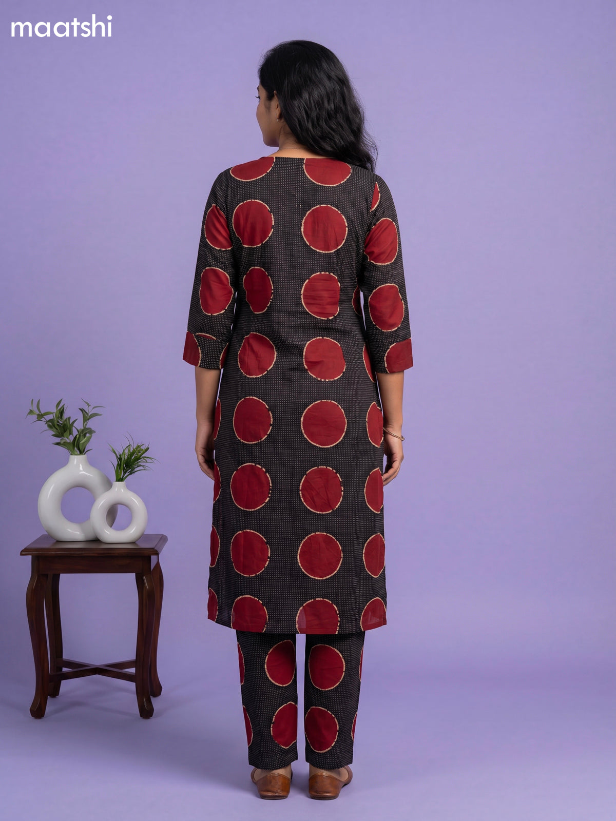 Black and Maroon Cotton Printed Co-Ord Set