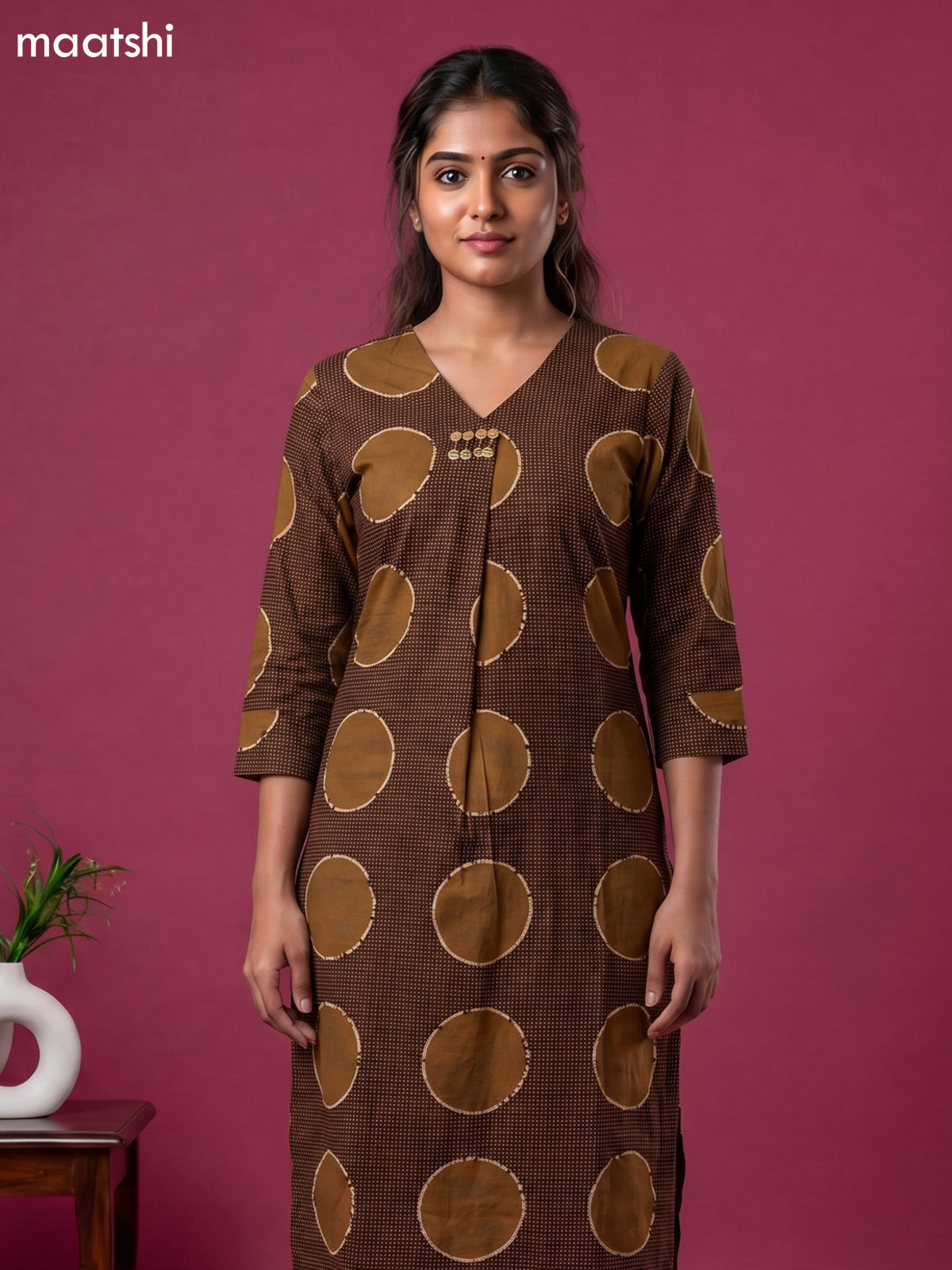 Deep Coffee Brown Cotton Printed Co-Ord Set