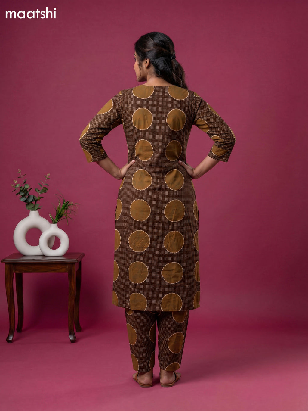 Deep Coffee Brown Cotton Printed Co-Ord Set