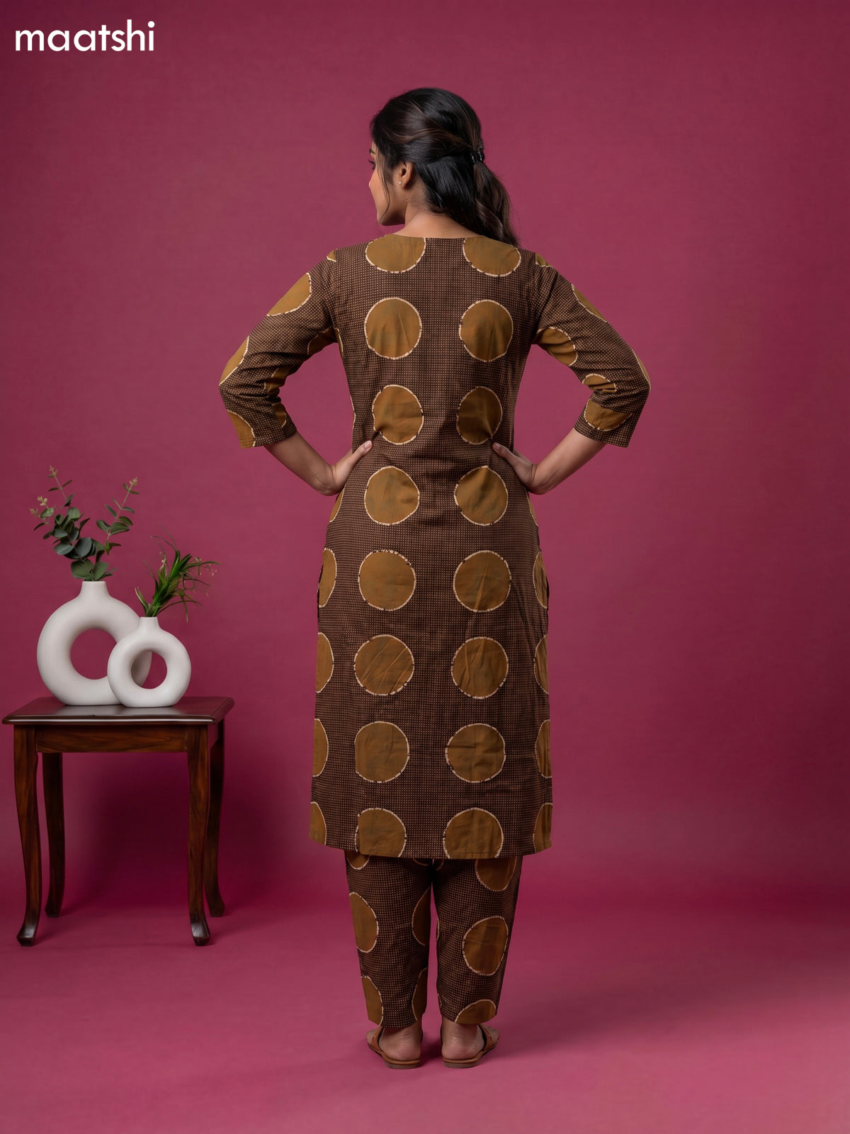 Deep Coffee Brown Cotton Printed Co-Ord Set