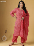 Red Shade and Off White Cotton Batik Printed Straight Suit