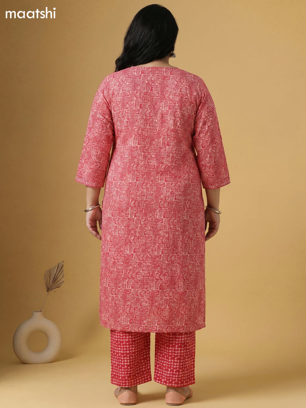 Red Shade and Off White Cotton Batik Printed Straight Suit