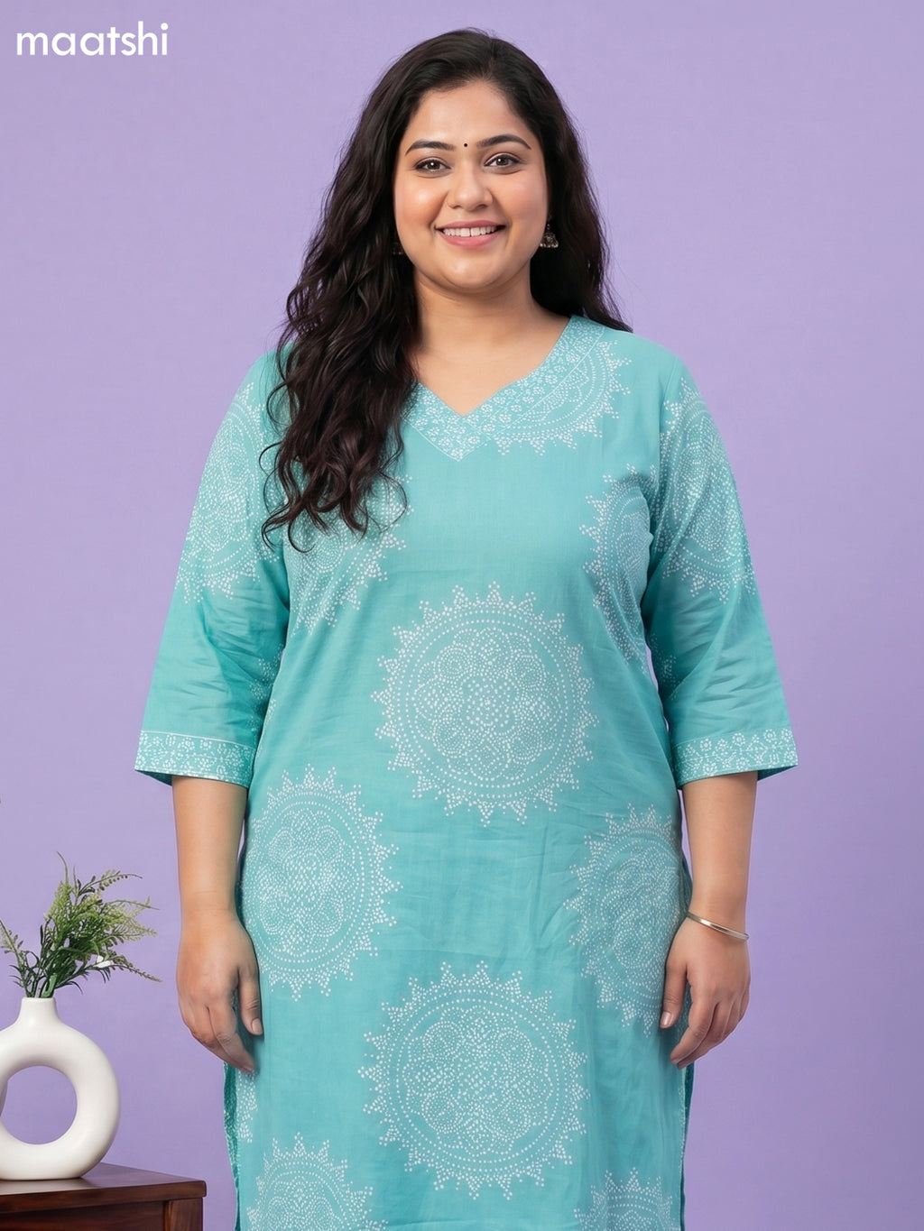 Teal Green and Off White Cotton Bandhini Printed Straight Suit