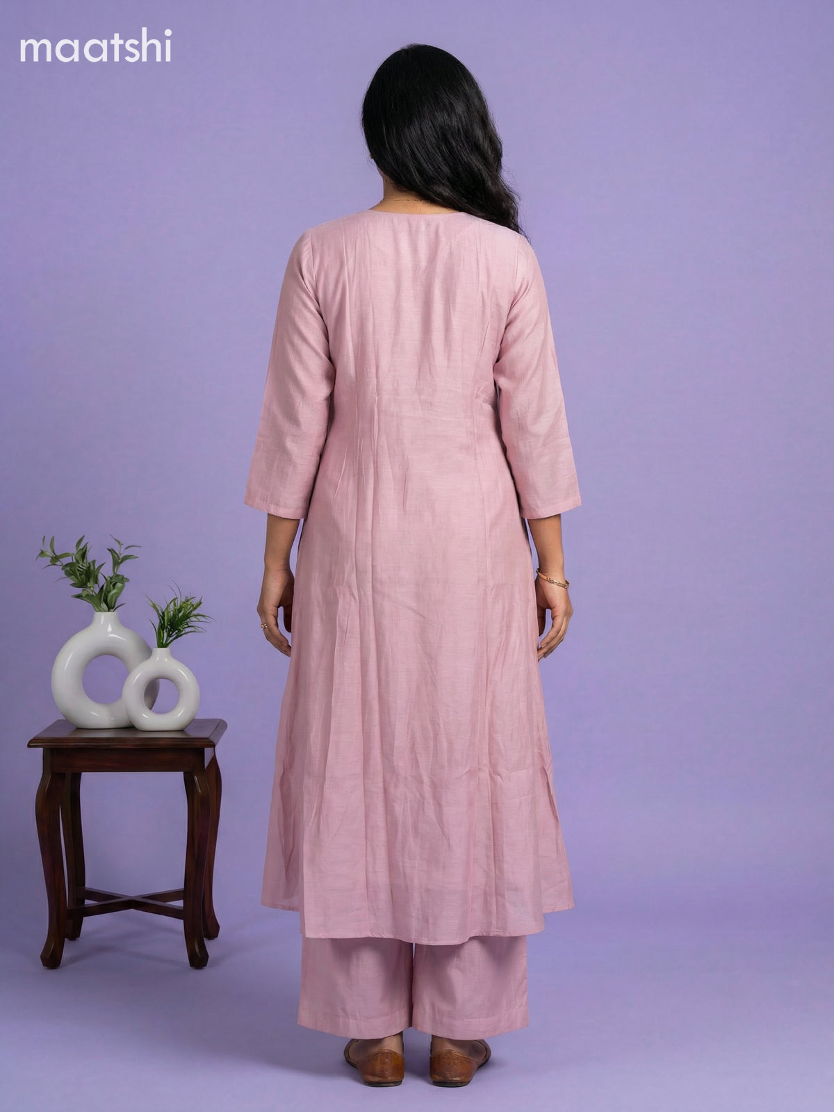 Pastel Pink Mul Chanderi Embroidery Work Anarkali Suit