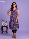 Purple Cotton Printed Anarkali Kurti