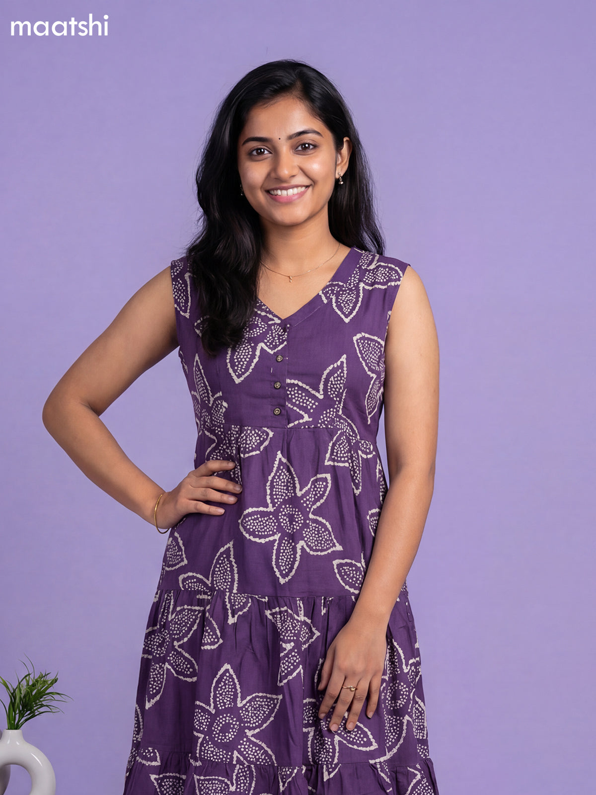 Purple Cotton Printed Anarkali Kurti