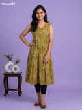 Mehendi Green Cotton Printed Anarkali Kurti