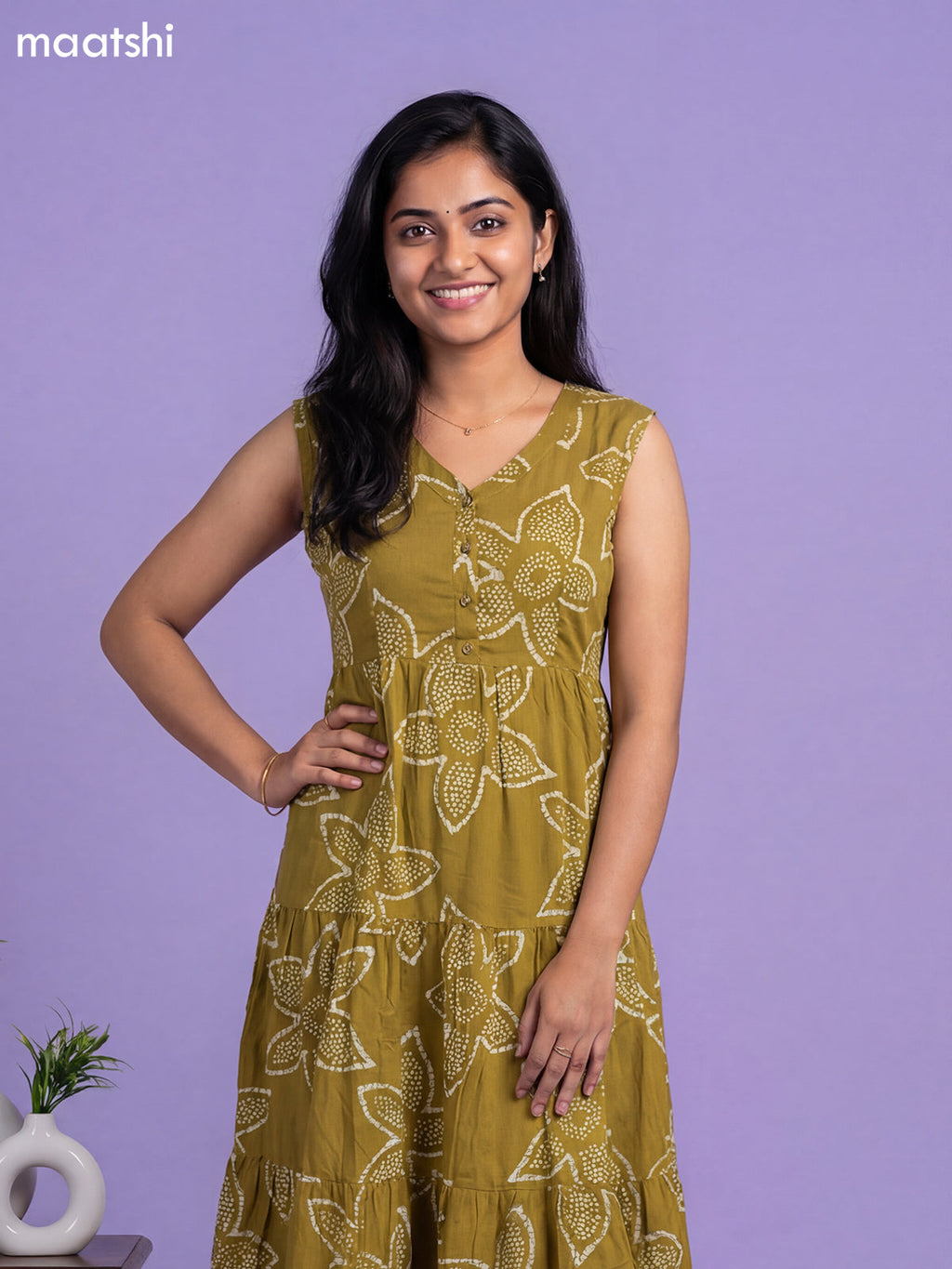 Mehendi Green Cotton Printed Anarkali Kurti