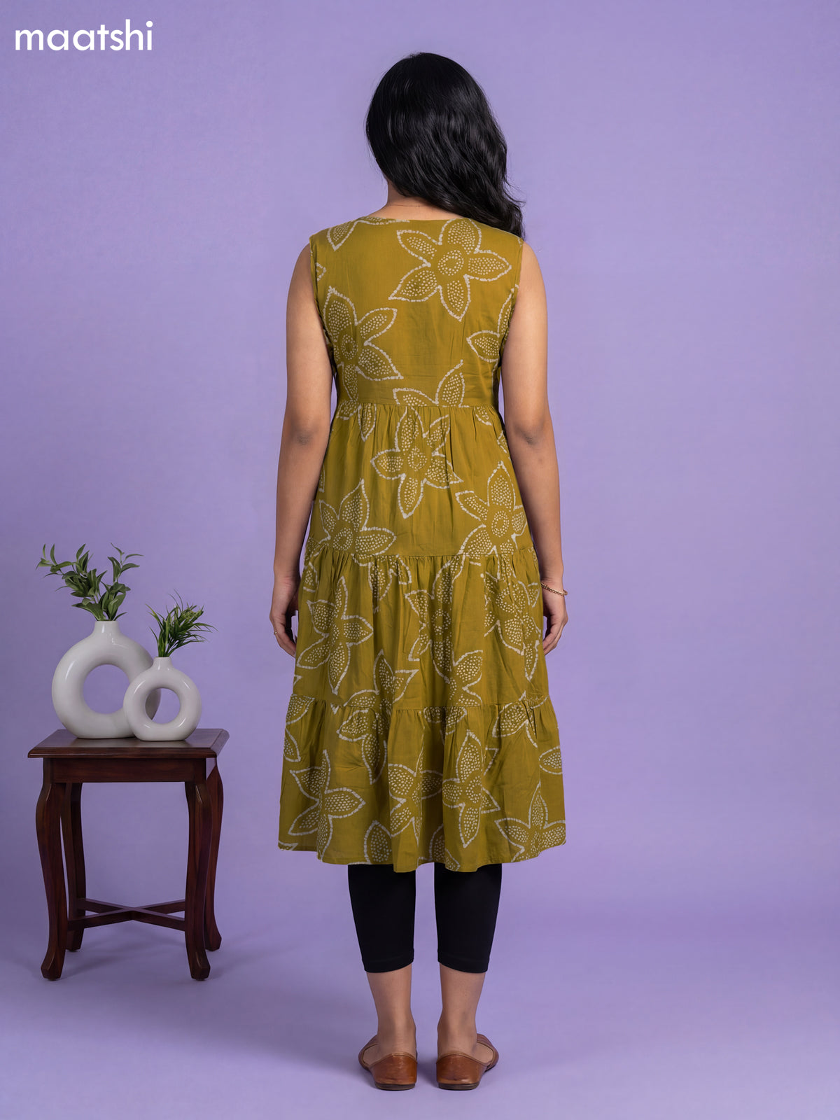 Mehendi Green Cotton Printed Anarkali Kurti