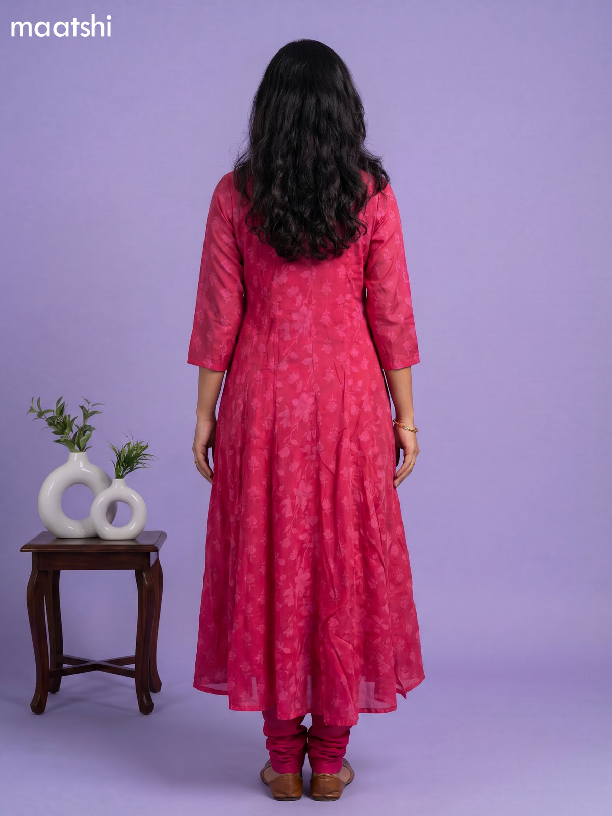 Pink Cotton Floral Printed & Embroidery Work Anarkali Suit