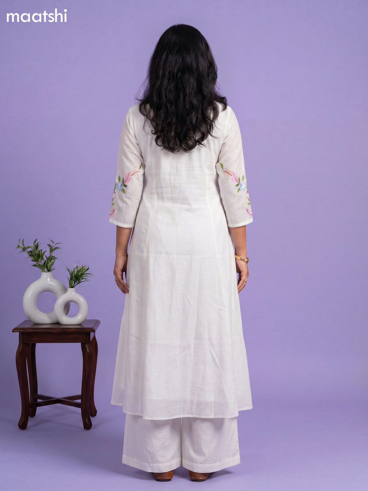 Off White Chanderi Embroidery Work Anarkali Suit