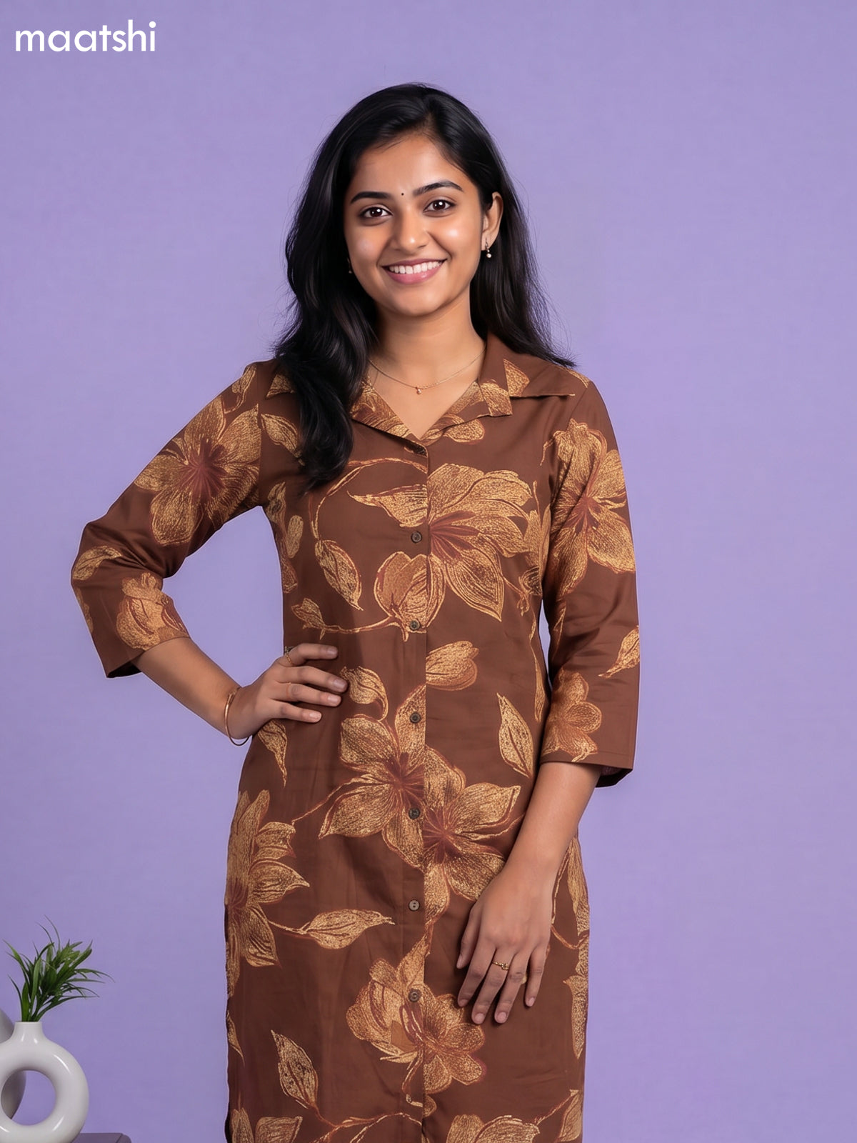 Brown Cotton Floral Printed Co-Ord Set