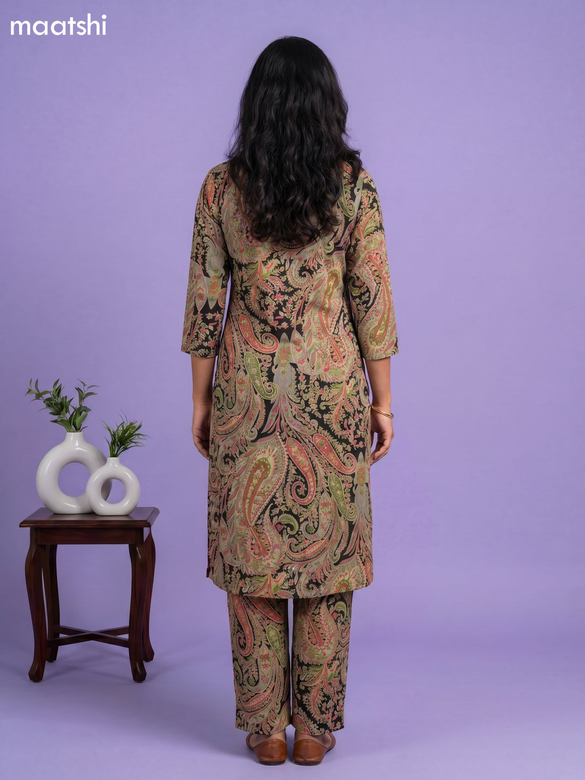 Black and Beige Cotton Printed Co-Ord Set