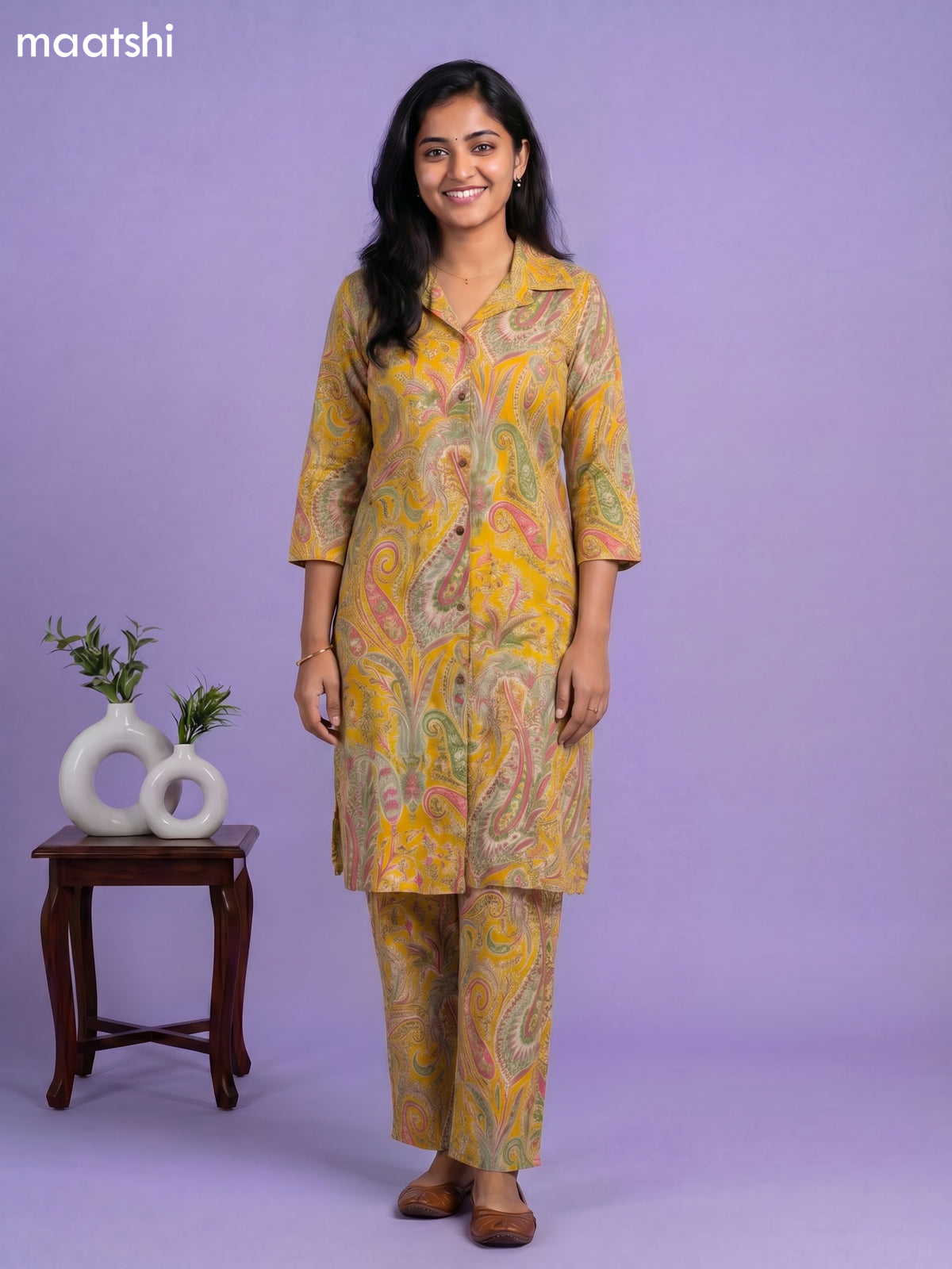 Mustard Yellow Cotton Printed Co-Ord Set