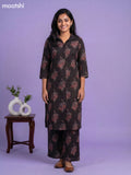 Deep Coffee Brown Cotton Printed Co-Ord Set
