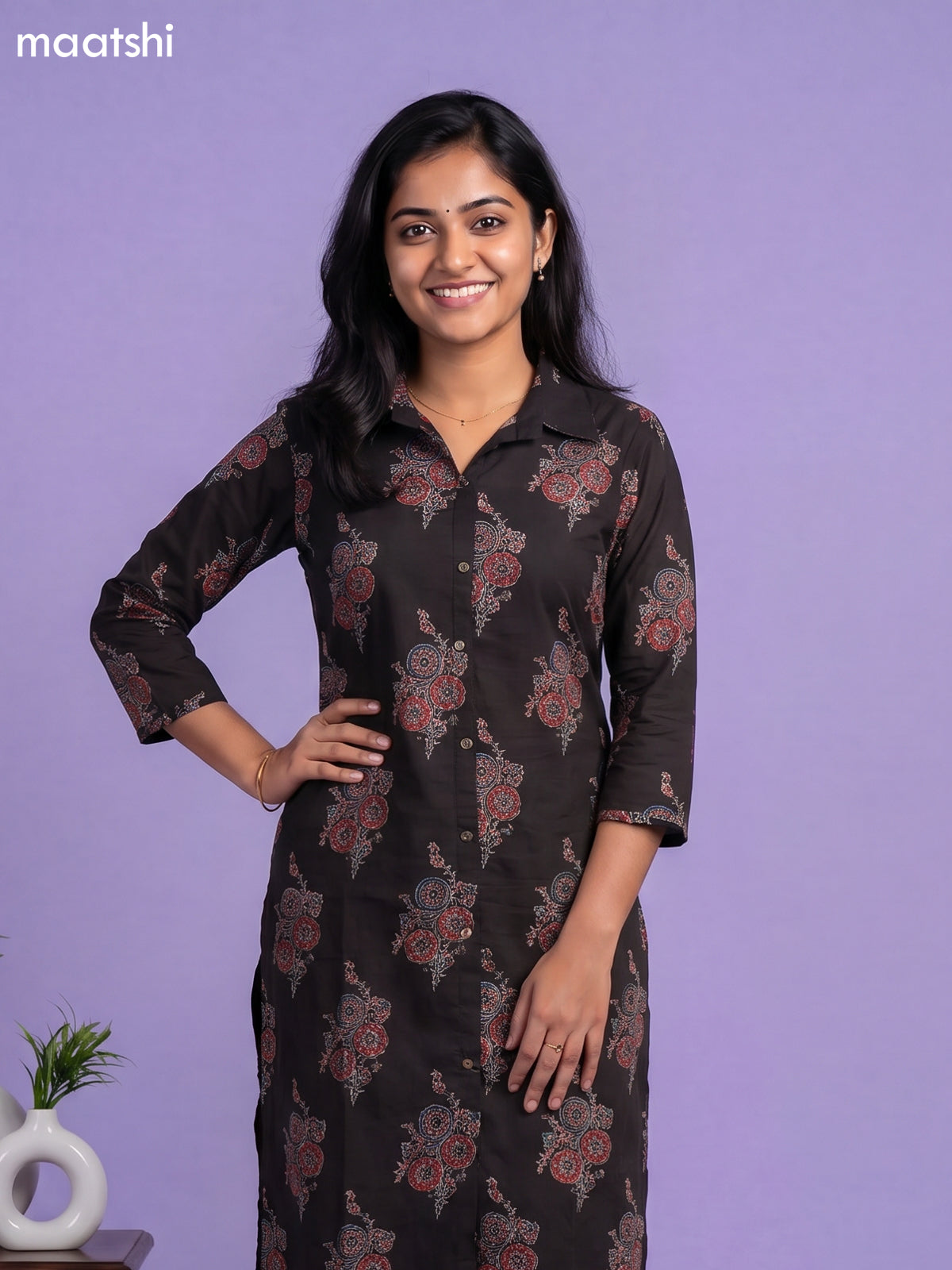 Deep Coffee Brown Cotton Printed Co-Ord Set