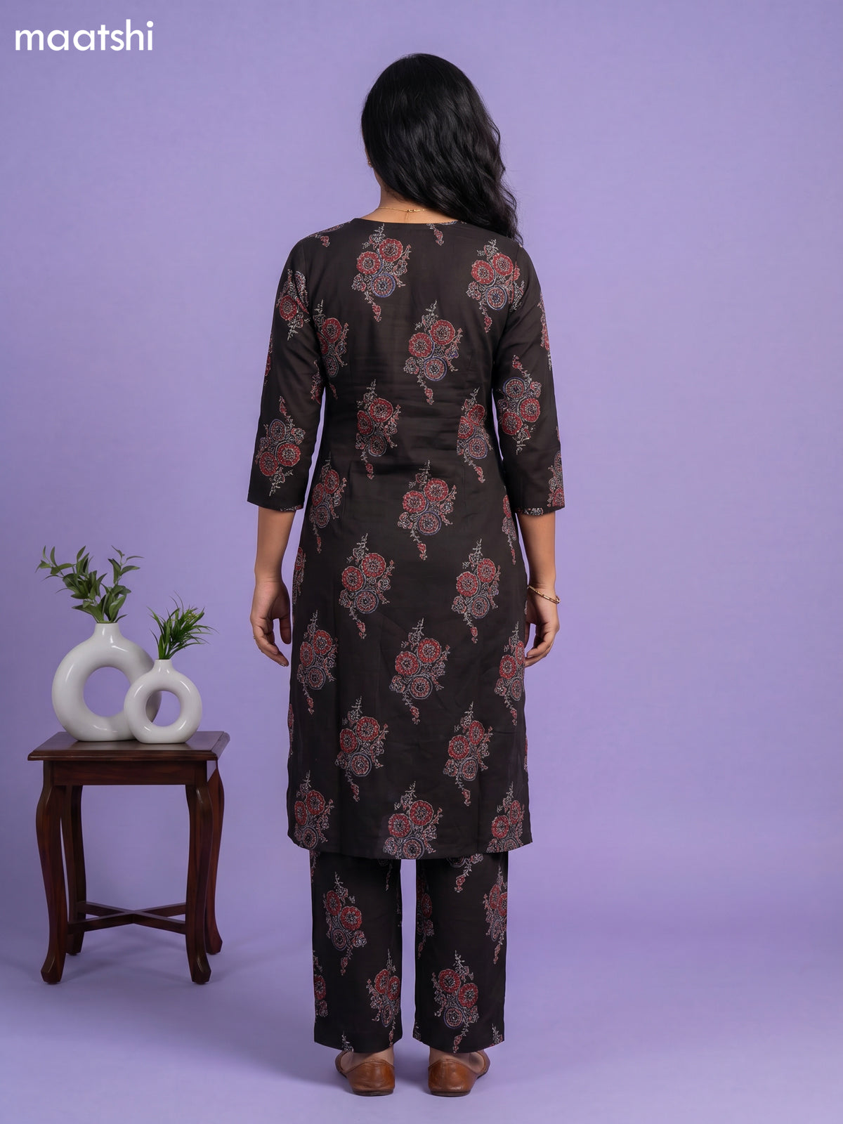 Deep Coffee Brown Cotton Printed Co-Ord Set