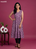 Pastel Purple Cotton Zig & Zag Printed Anarkali Kurti