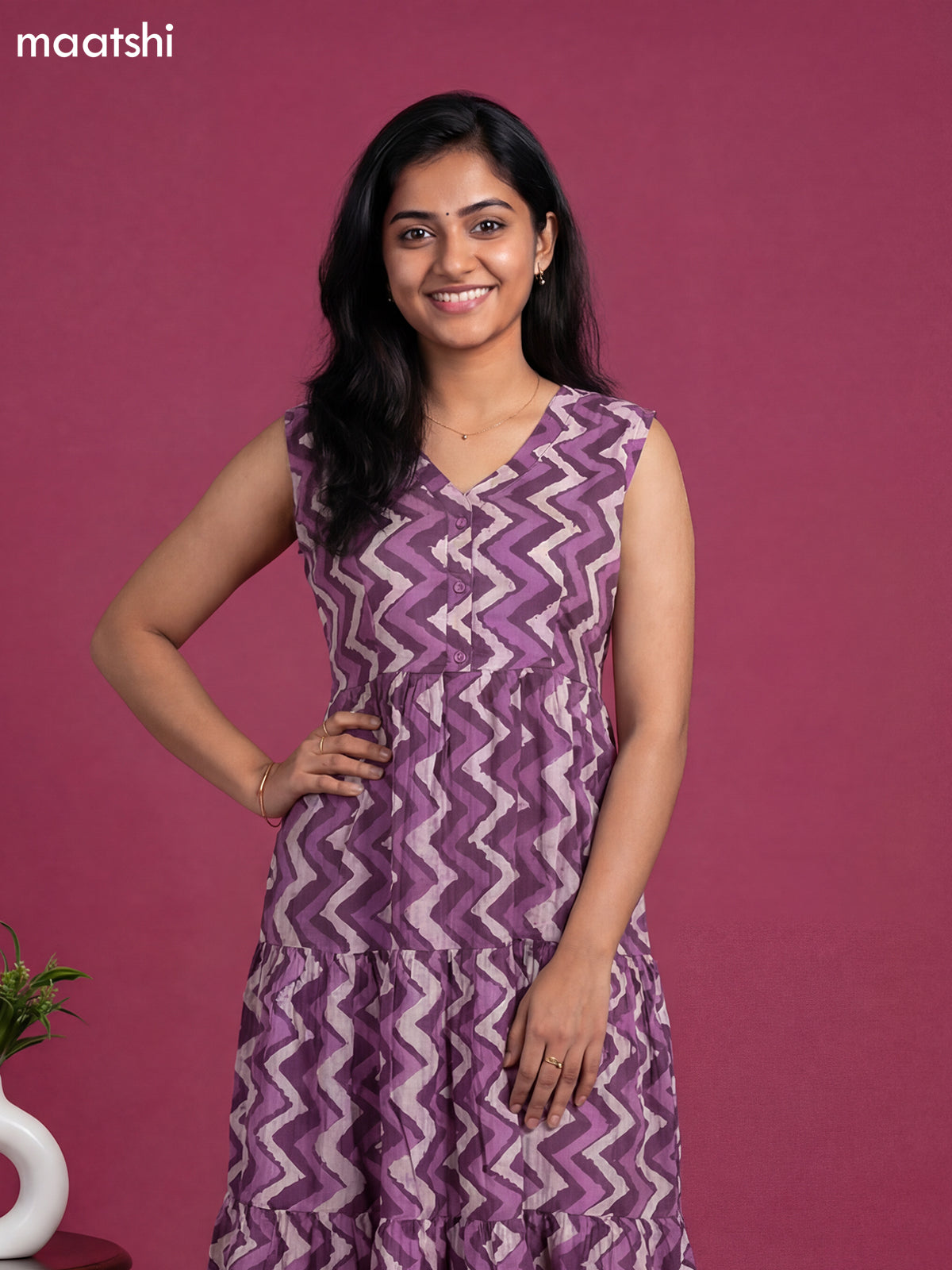 Pastel Purple Cotton Zig & Zag Printed Anarkali Kurti
