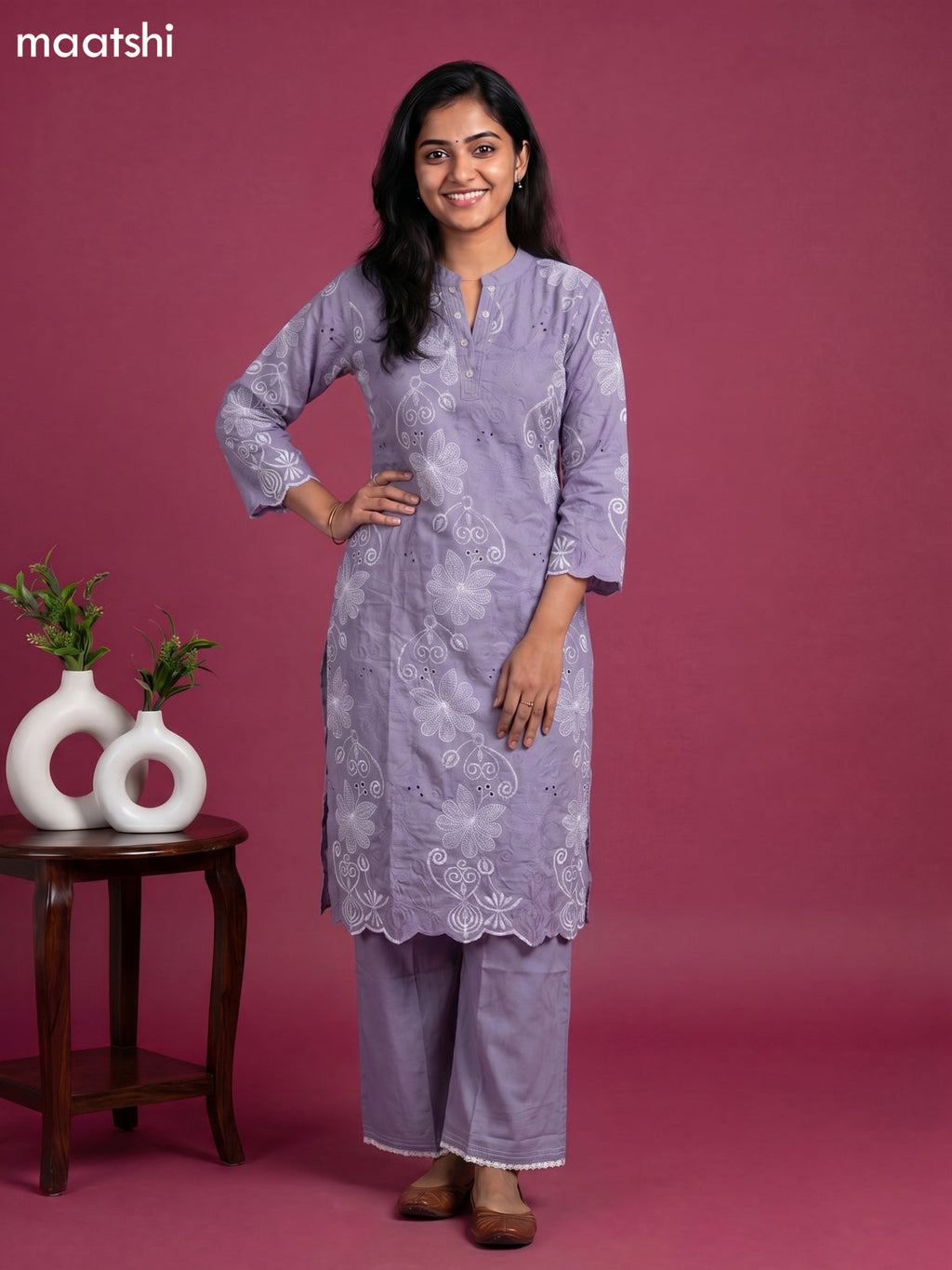 Grey Cotton Embroidery & Hakoba Work Kuti Set