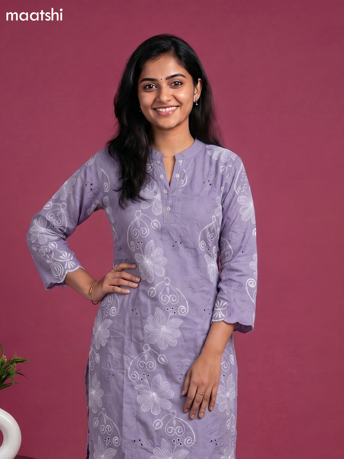 Grey Cotton Embroidery & Hakoba Work Kuti Set