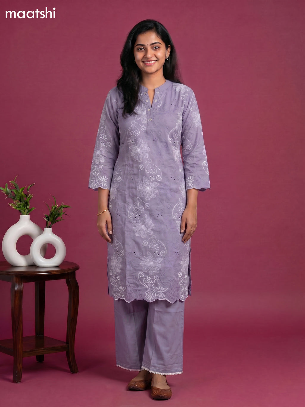 Grey Cotton Embroidery & Hakoba Work Kuti Set