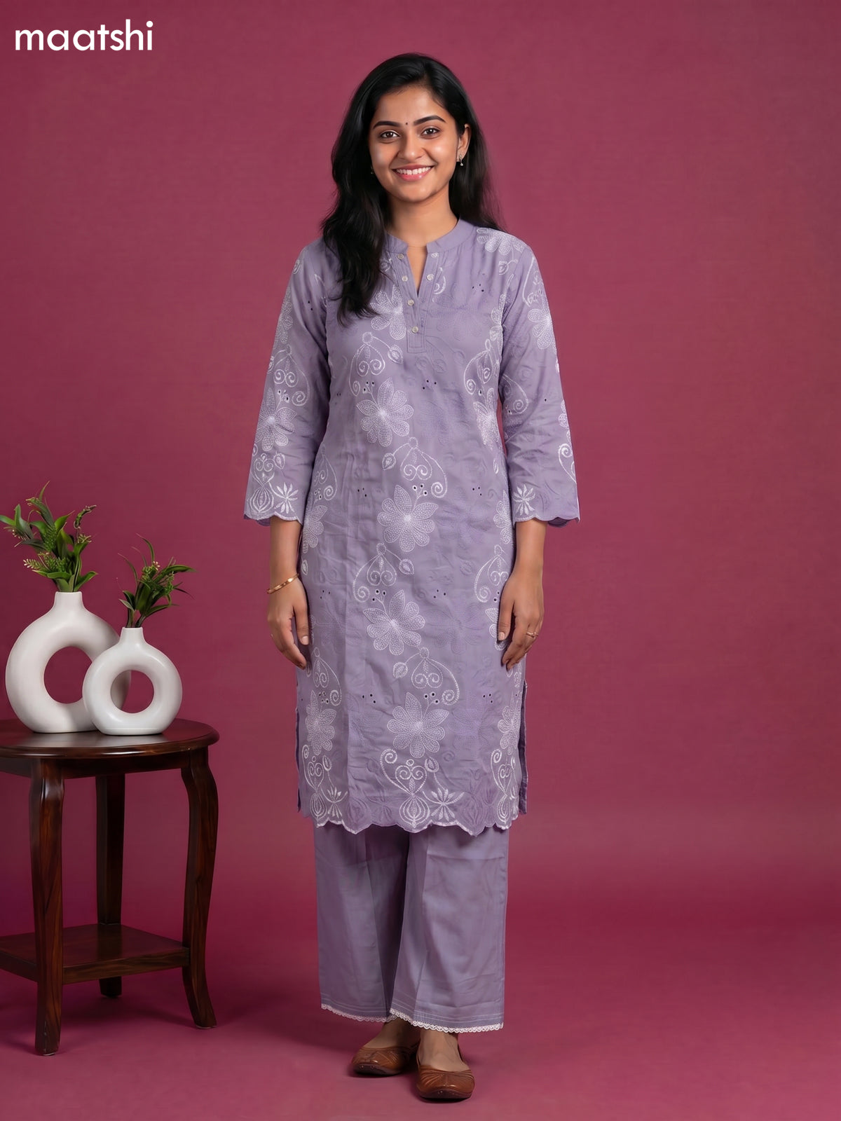 Grey Cotton Embroidery & Hakoba Work Kuti Set
