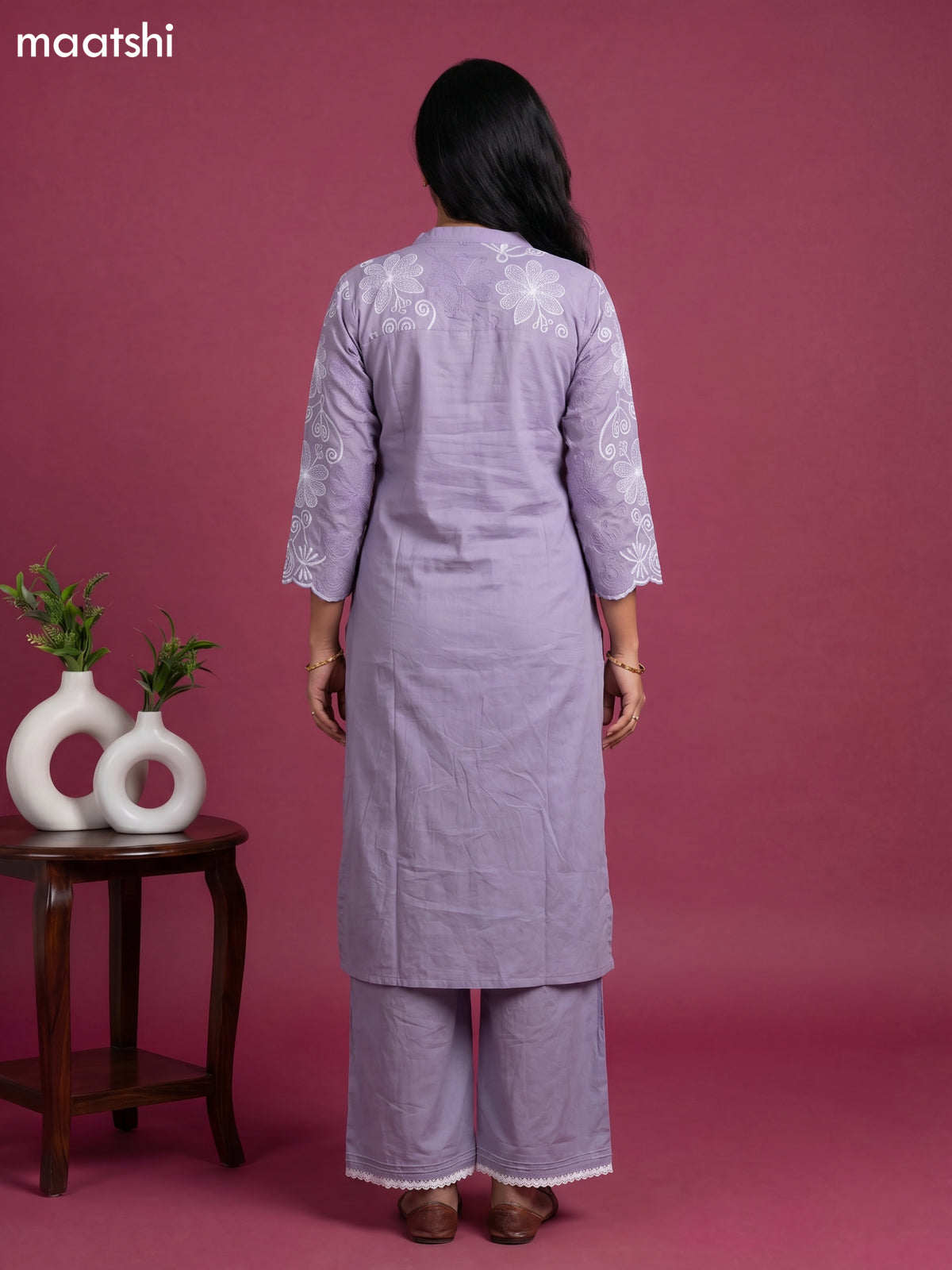 Grey Cotton Embroidery & Hakoba Work Kuti Set
