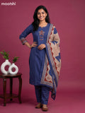 Blue Cotton Embroidery & Patch Work Straight Suit