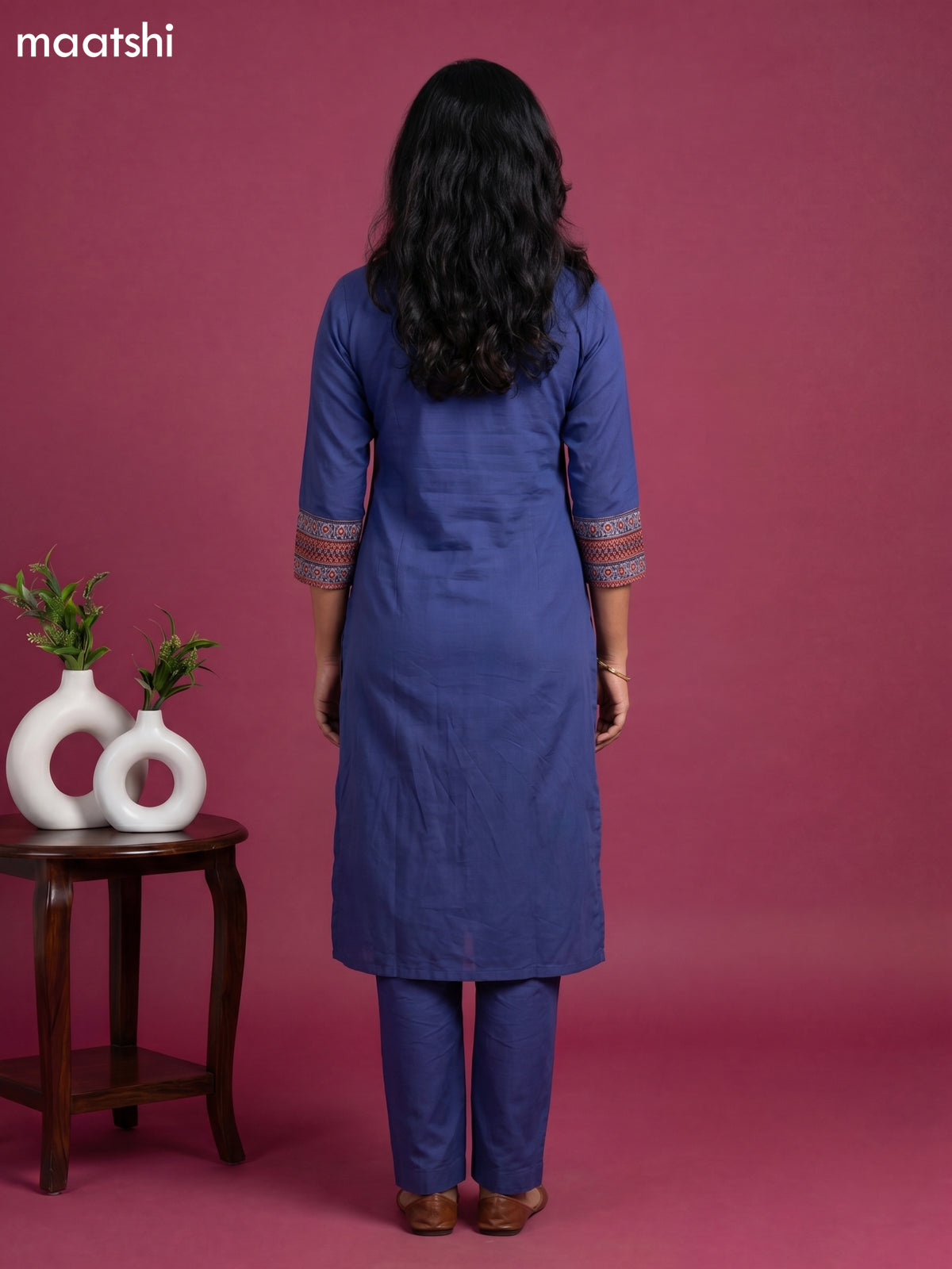 Blue Cotton Embroidery & Patch Work Straight Suit