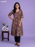 Brown Cotton Printed Anarkali Kurti
