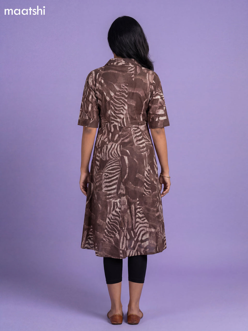 Brown Cotton Printed Anarkali Kurti