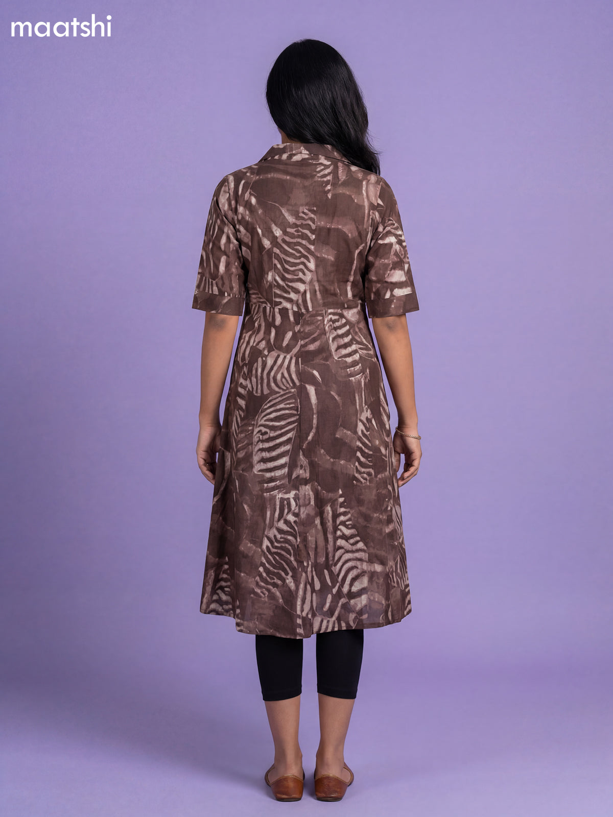Brown Cotton Printed Anarkali Kurti