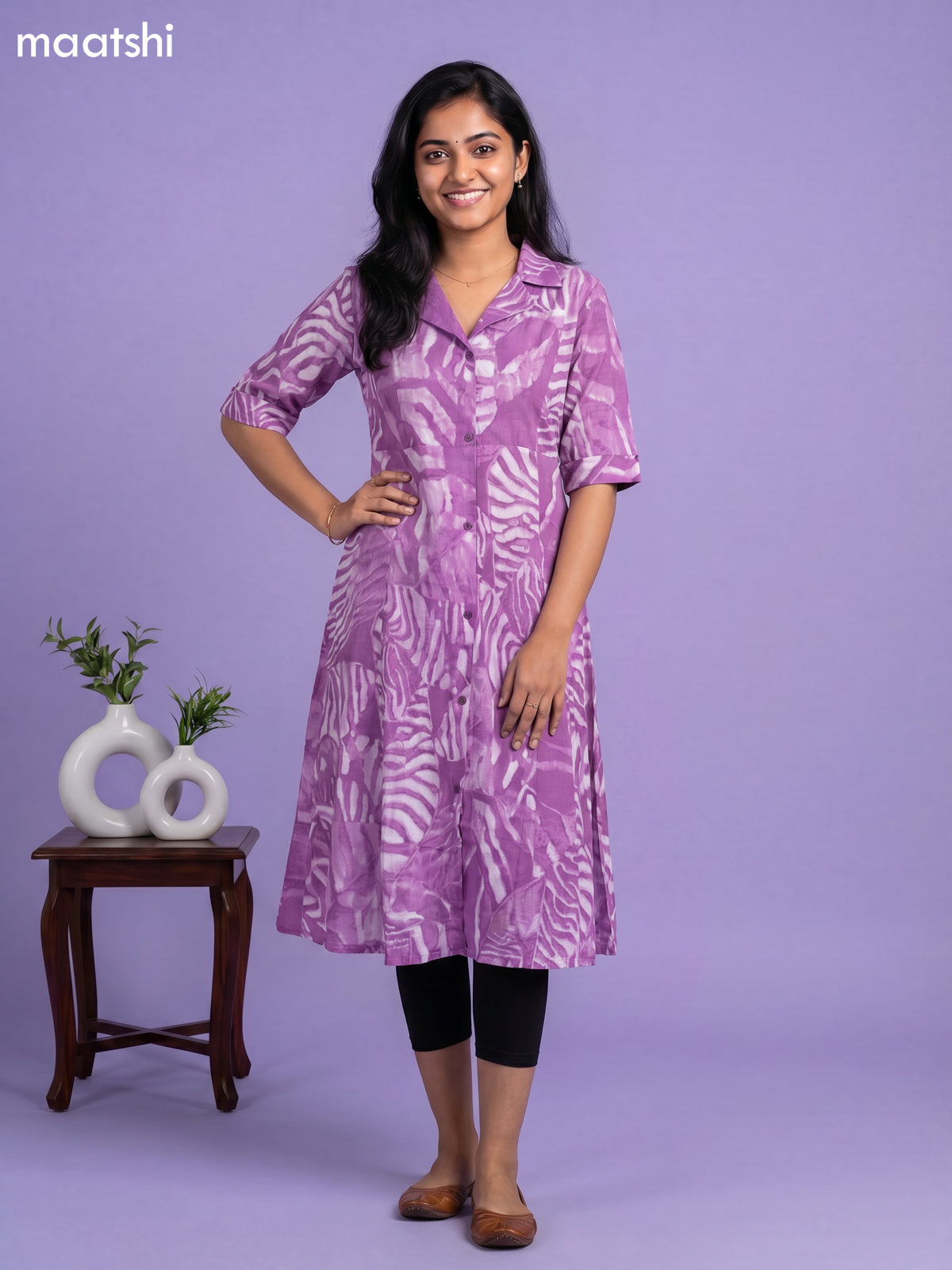 Lavender Cotton Printed Anarkali Kurti